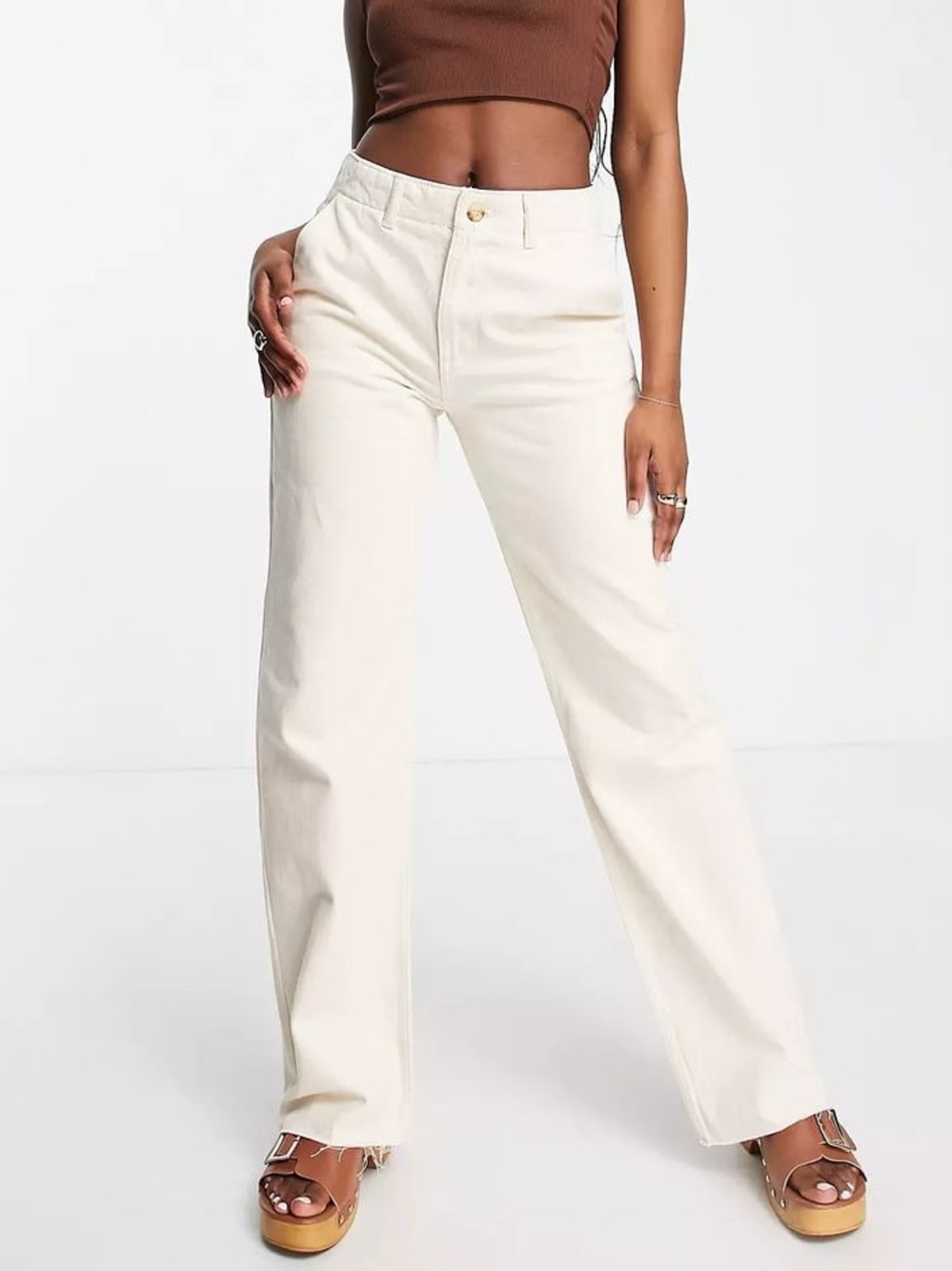 Pull&bear Wide Leg Cream / White Jeans